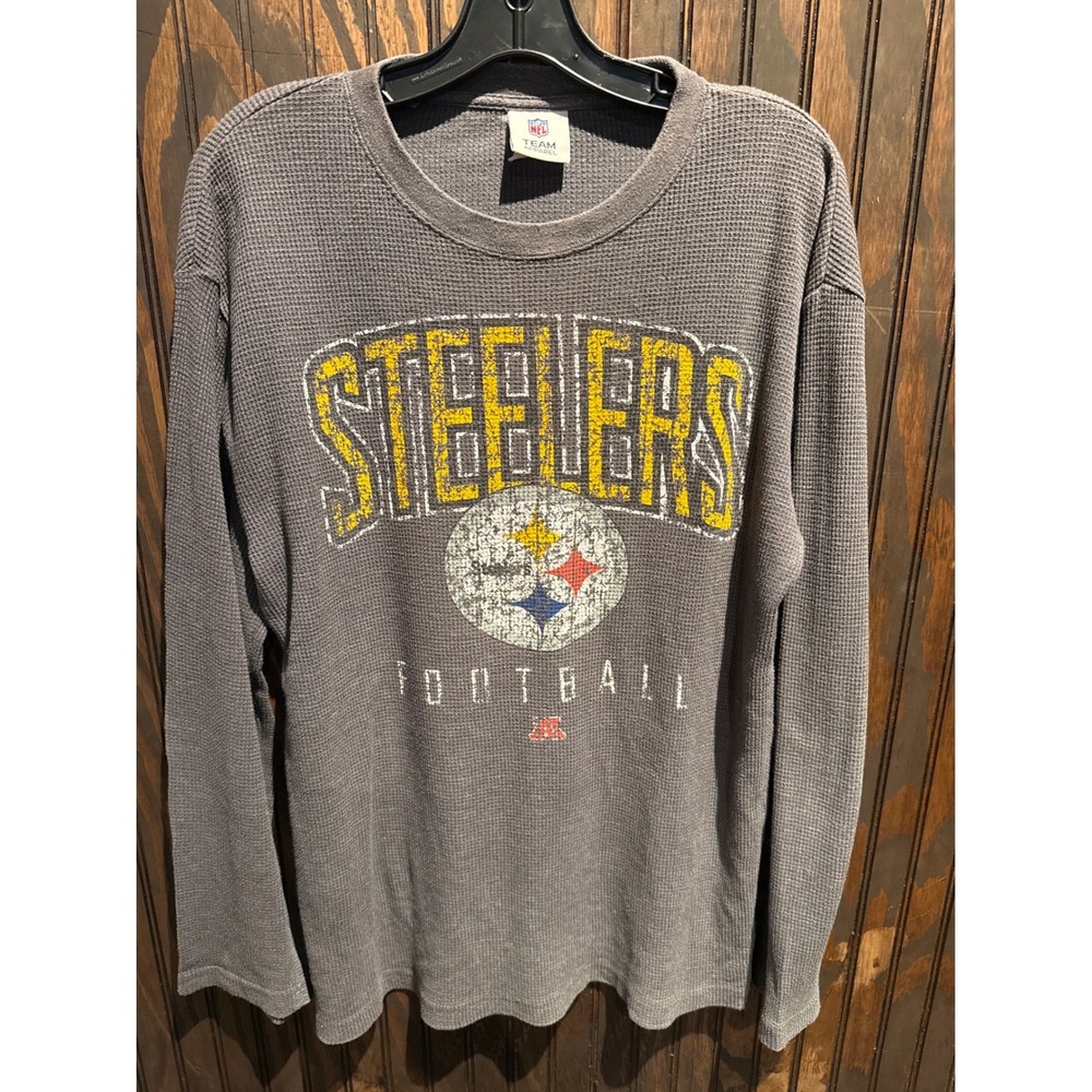 NFL Team Apparel Pittsburgh Steelers Mens Gray Waffle Knit Thermal Shirt XL
